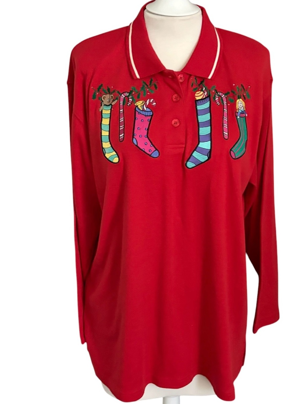 Vtg Karen Scott Grandma Christmas Stockings Candy Canes Top Size XL